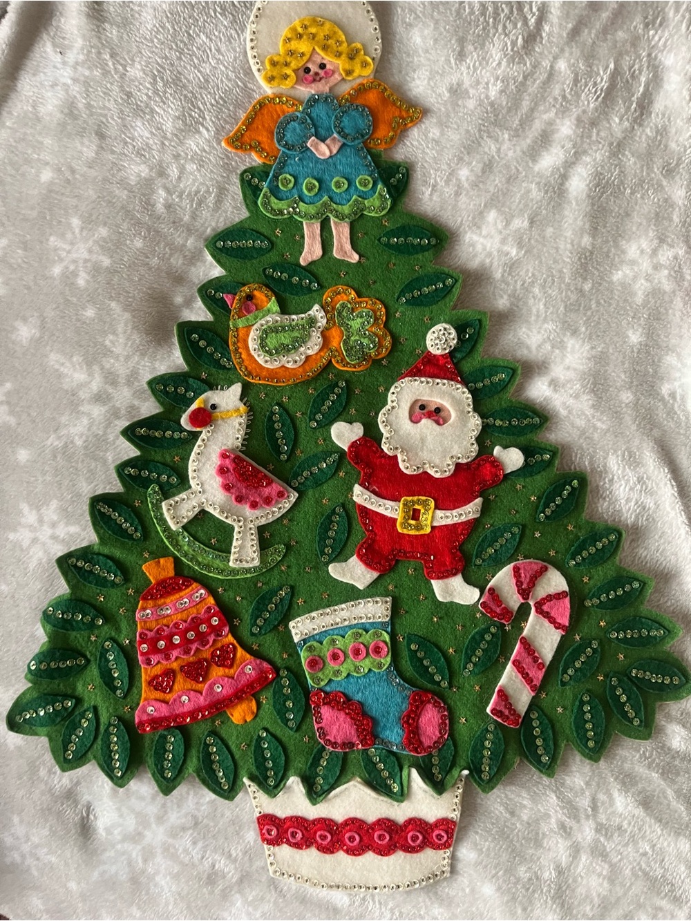 Vintage Bucilla Decorated” Christmas Tree Wall Hanging